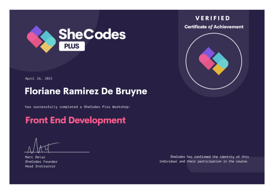 Certificate SheCodes Front-end Development