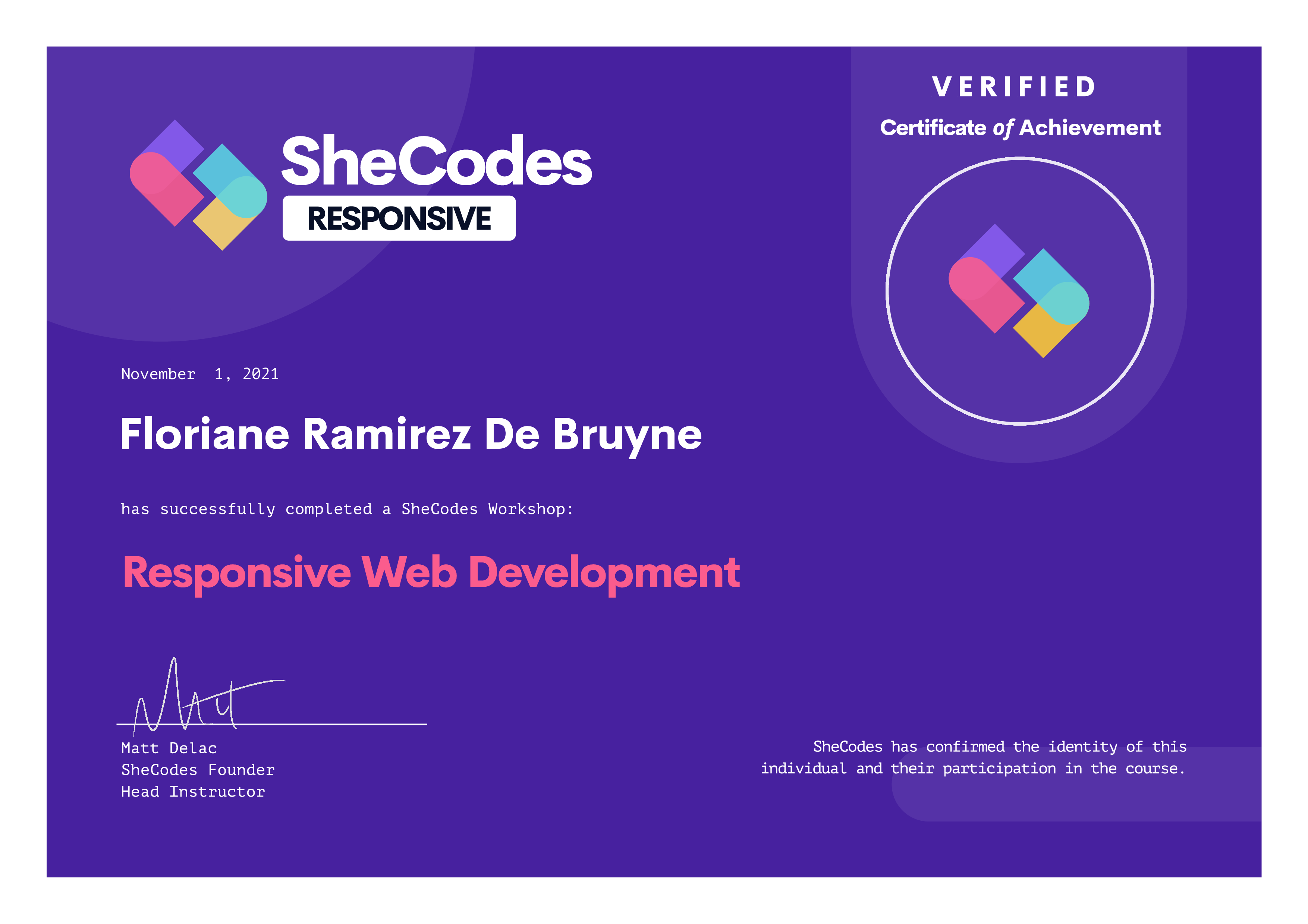 Certificate SheCodes Front-end Development