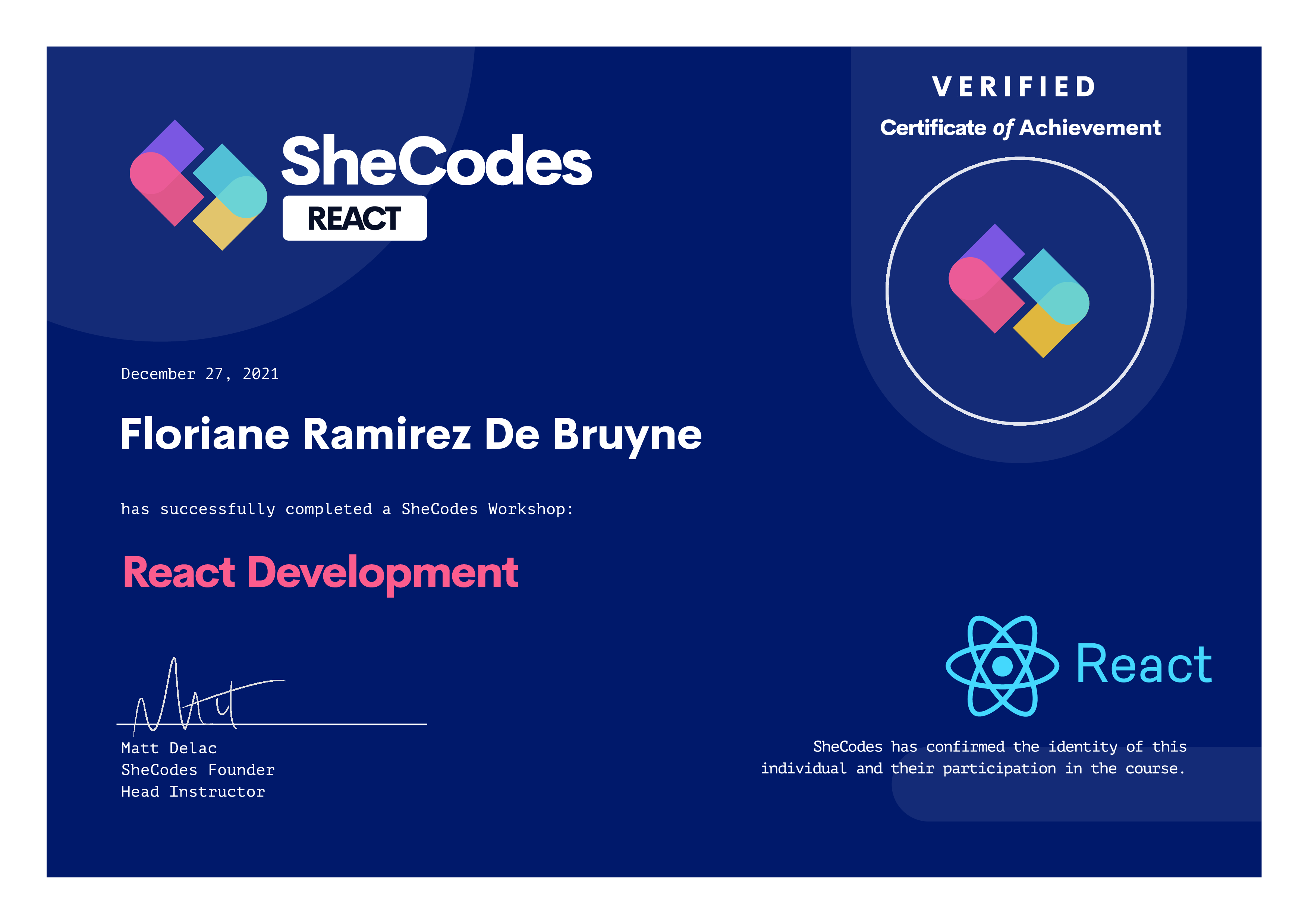 Certificate SheCodes Front-end Development