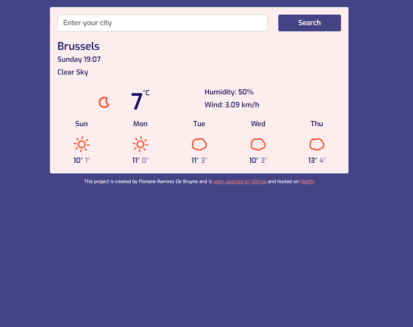 Weather app project preview